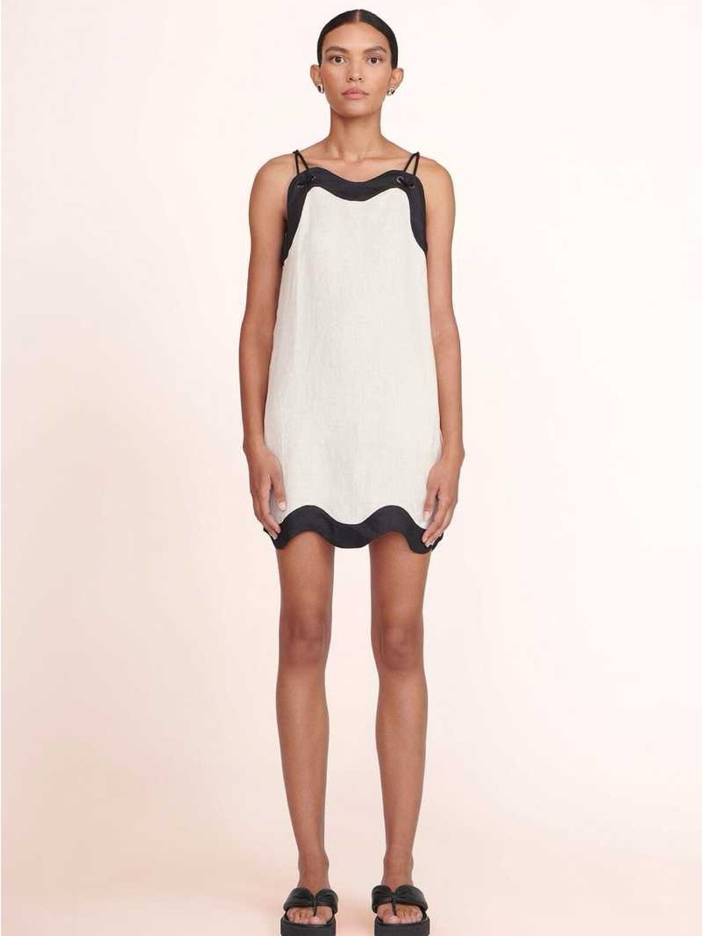 STAUD Renata Mini Dress — Natural/Black | Size XS